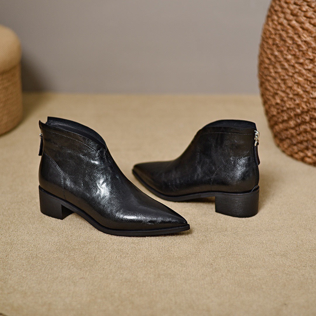 Women's Sexy V-cut Leather Ankle Boots