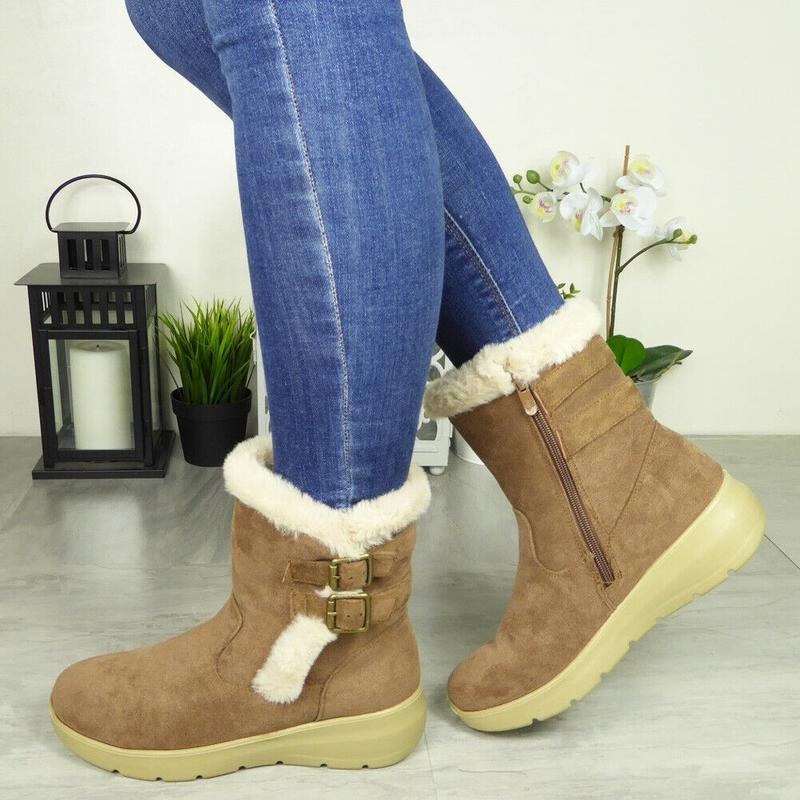 Women's Buckle Fleece Warm Lined Zip Boots