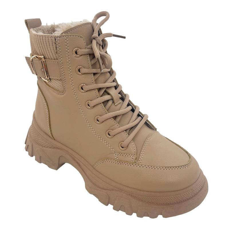 Women's Chunky Lace Up Flat Ankle Boots