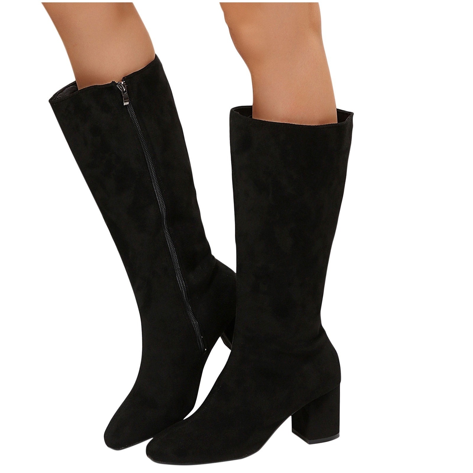 Women's Solid Color Round Toe Boots