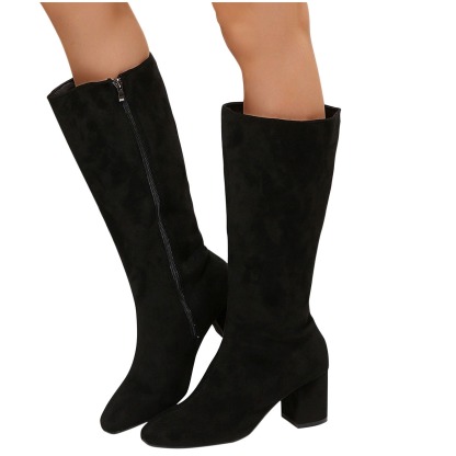 Women's Solid Color Round Toe Boots