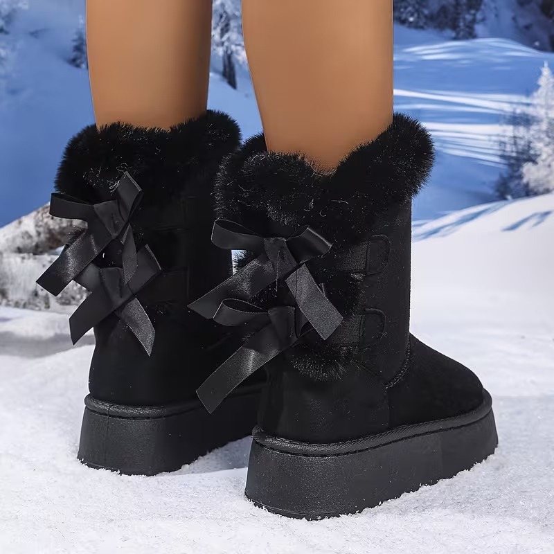 Women's Plush Bow Snow Boots