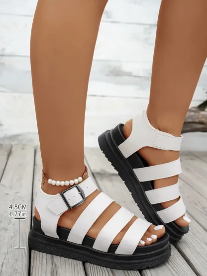 Women's Solid Color Buckle Platform Sandals