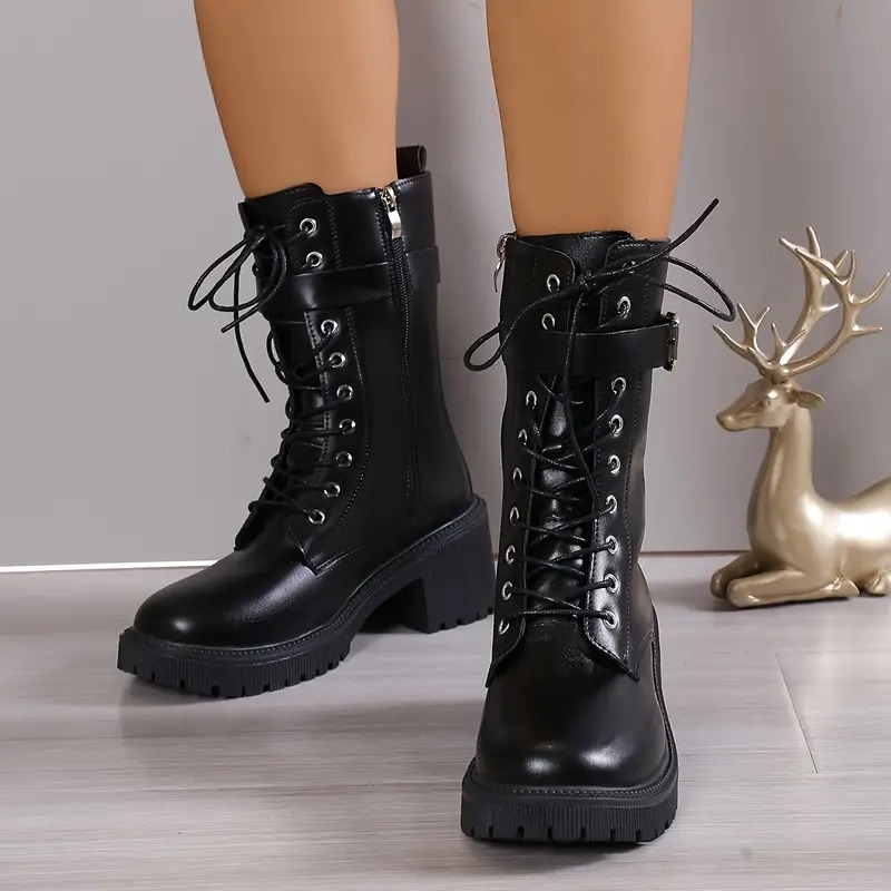 Women's Chunky Heeled Mid Calf Boots