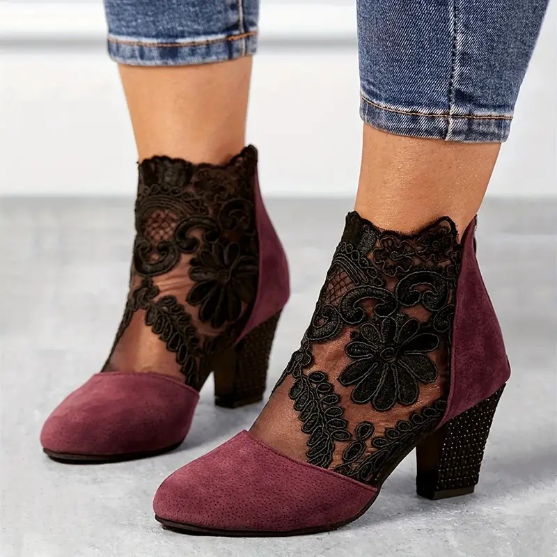 Women's Floral Lace Ankle Boots