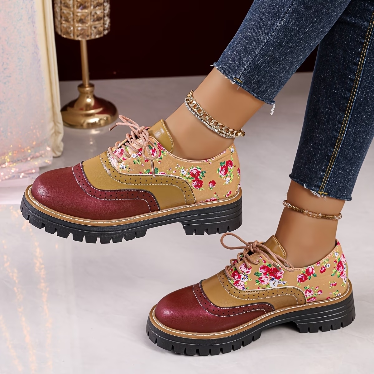 Women's Floral Print Oxford Loafers