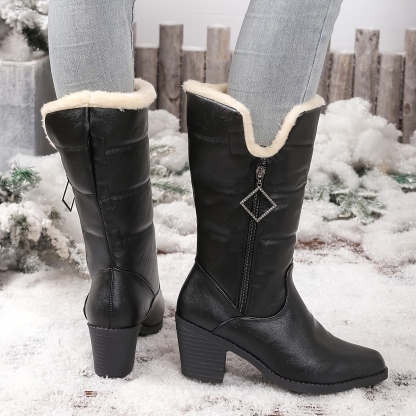 Women's Solid Color Side Zipper Boots