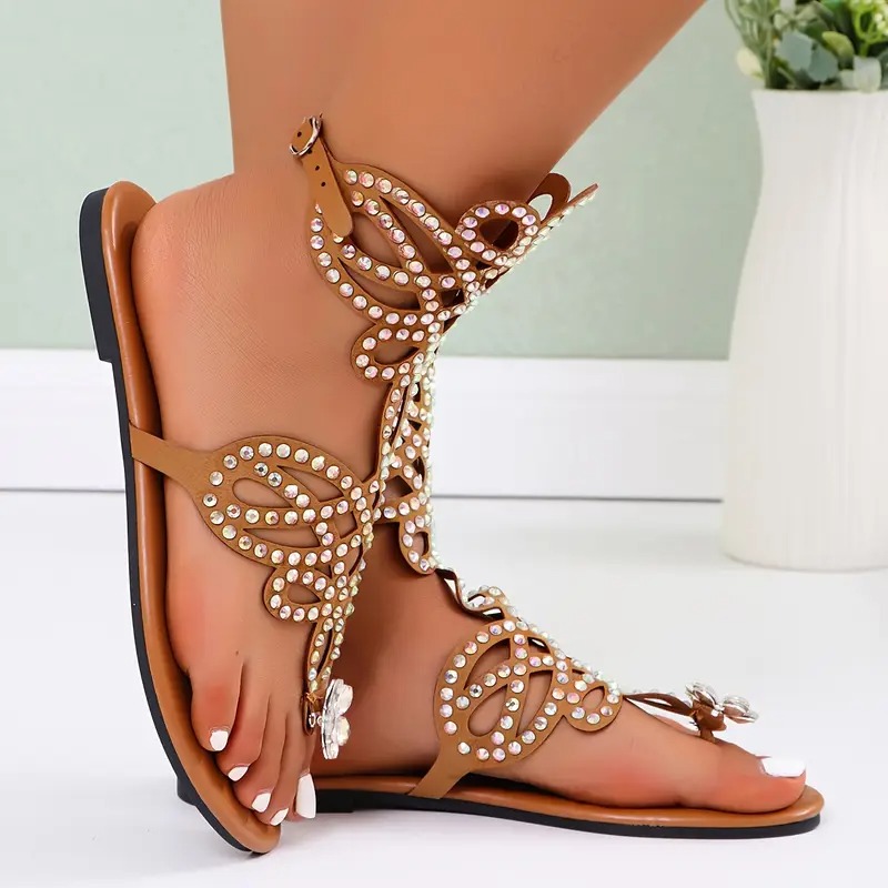 Womens Rhinestone Flat Sandals