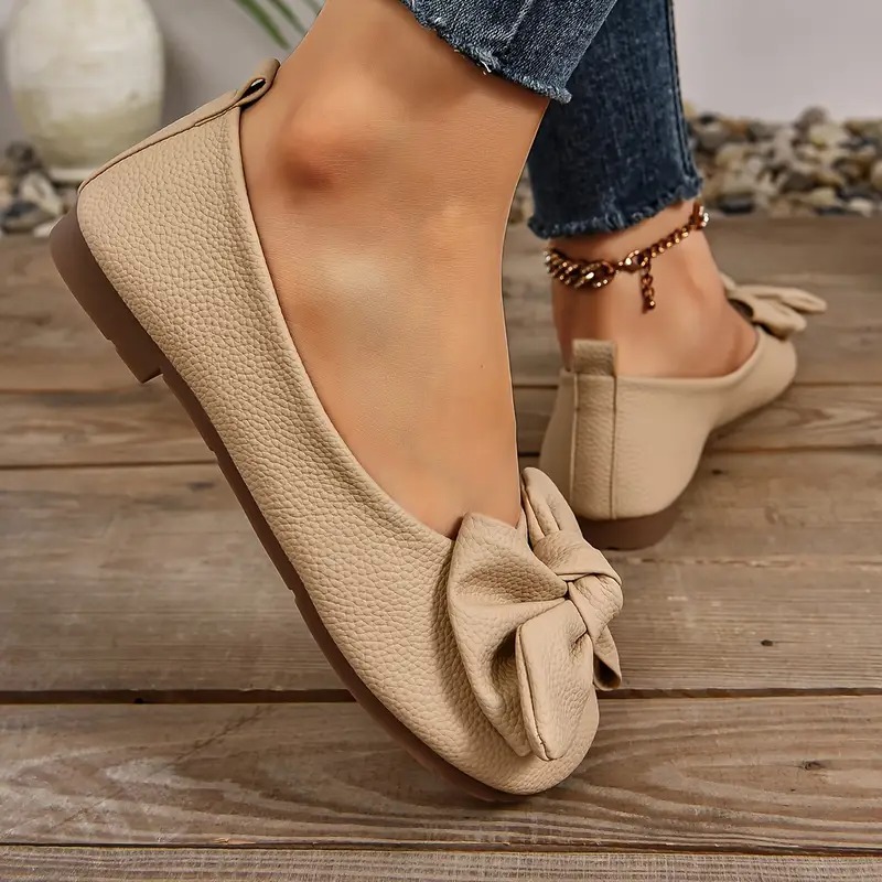 Leather Bowknot Wedge Heeled Loafers