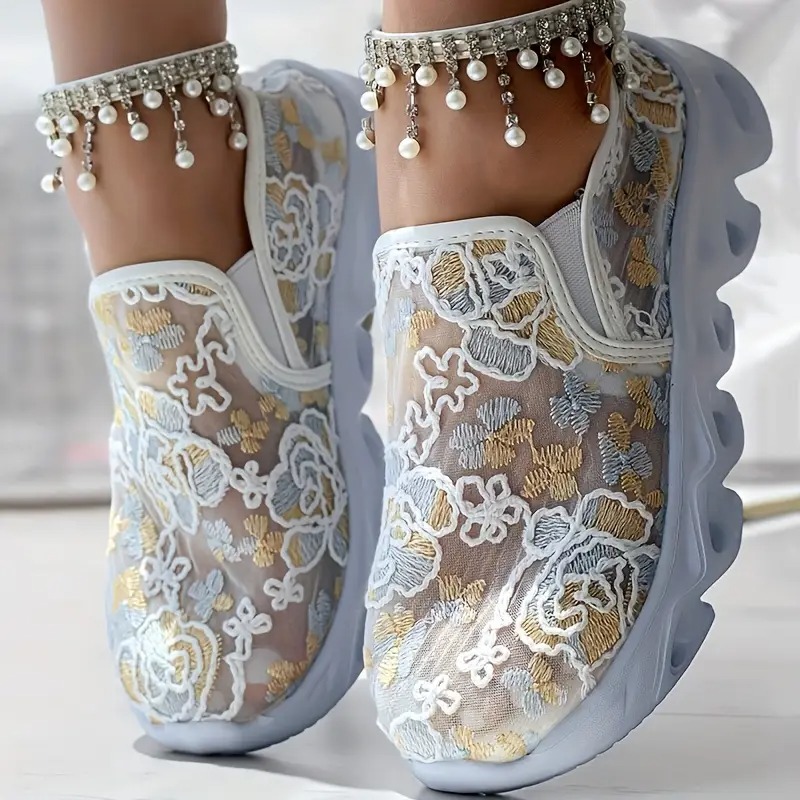 Women'S Floral Embroidered Sneakers