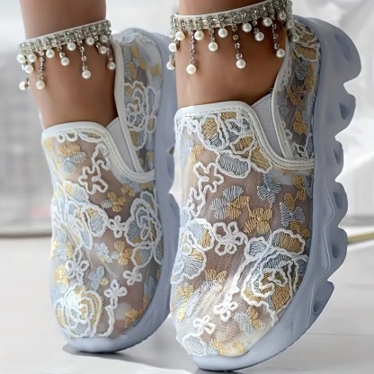 Women'S Floral Embroidered Sneakers