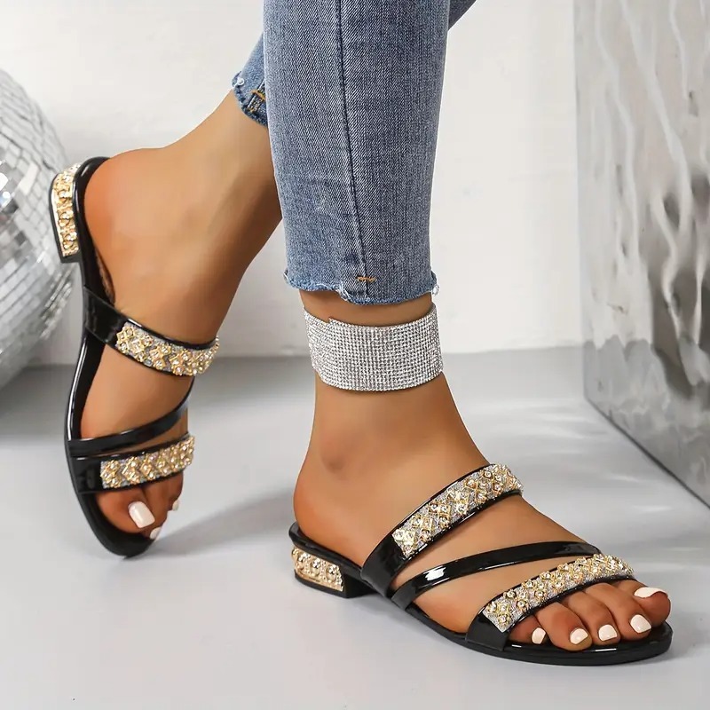 Women's Rhinestone Golden Sandals