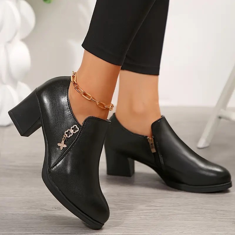Crystal Side Zipper High Heel Loafer