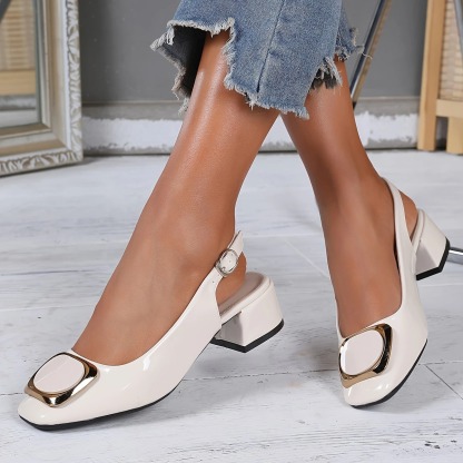 Women's Square Toe Low Block Heel Flats