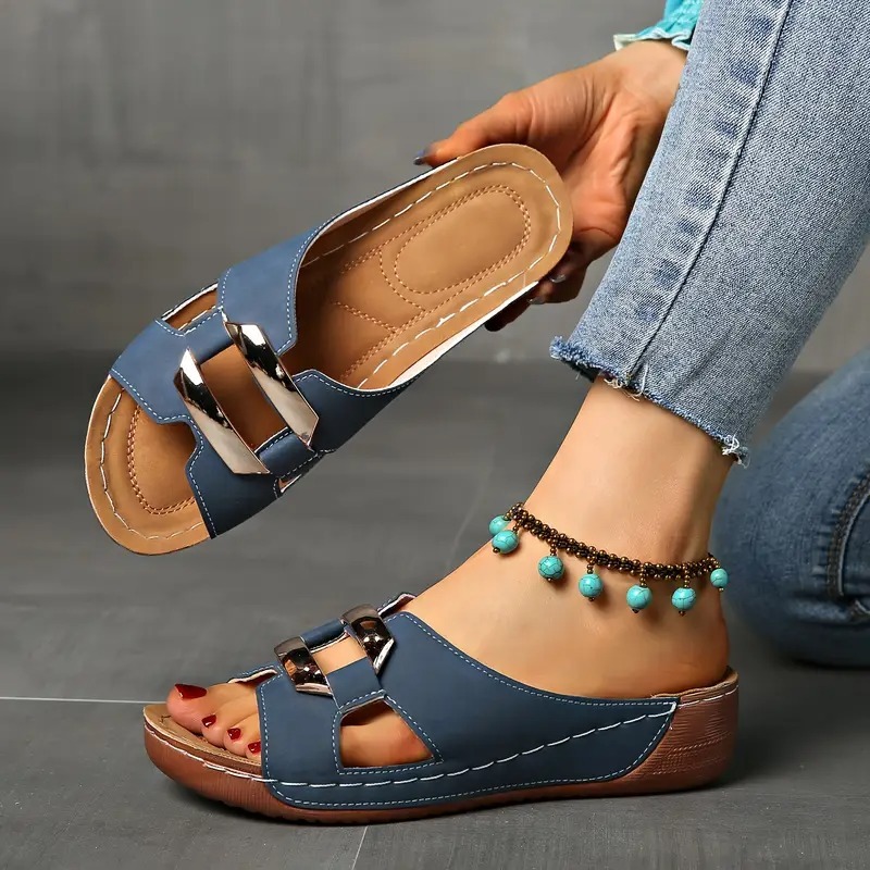 Women's Slip-On Buckle Straps Wedge Sandals