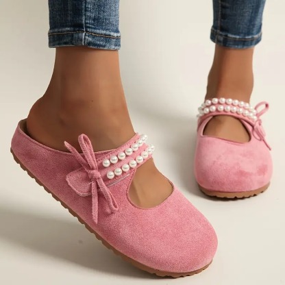 Women's Pearl Bow Mary Jane Flats