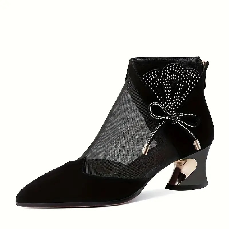 Women'S Elegant Black Pointed-Toe Ankle Boots