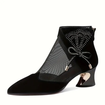 Women'S Elegant Black Pointed-Toe Ankle Boots