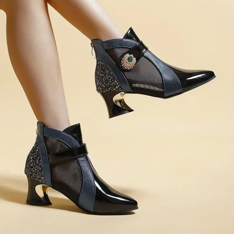 Women's Rhinestone Band Mesh Boots