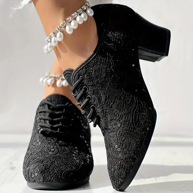 Closed Toe Lace-Up Latin Dance Heels