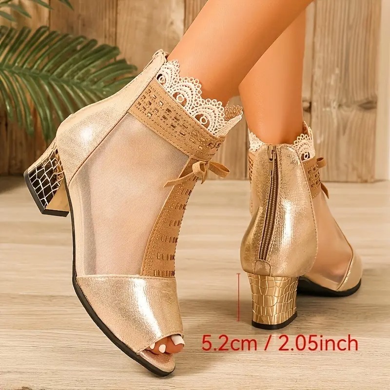 Women's Elegant Mesh Chunky Boots