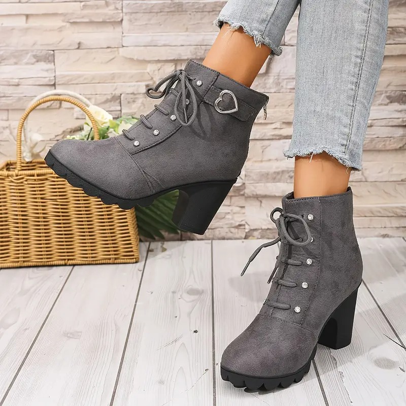 Women's Heart Chunky Heel Ankle Boots