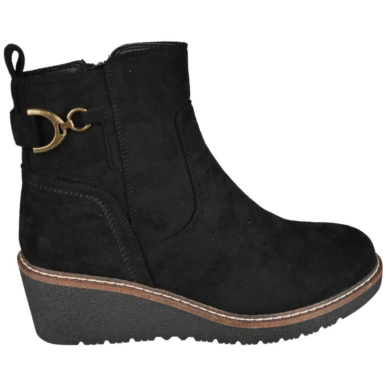 Faux Suede Zip Warm Lined Grip Ankle Boots