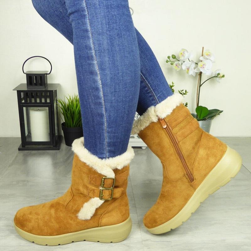 Women's Buckle Fleece Warm Lined Zip Boots