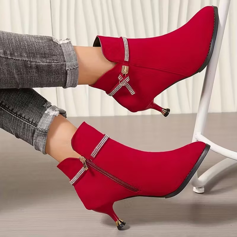 Women's Rhinestone Heeled Boots