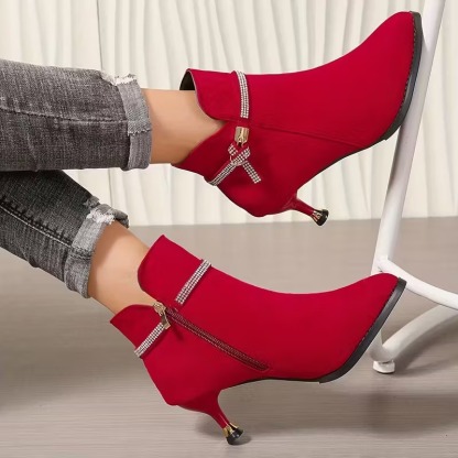 Women's Rhinestone Heeled Boots