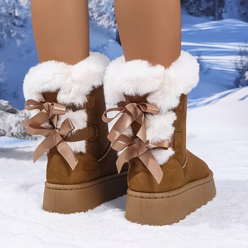 Women's Plush Bow Snow Boots