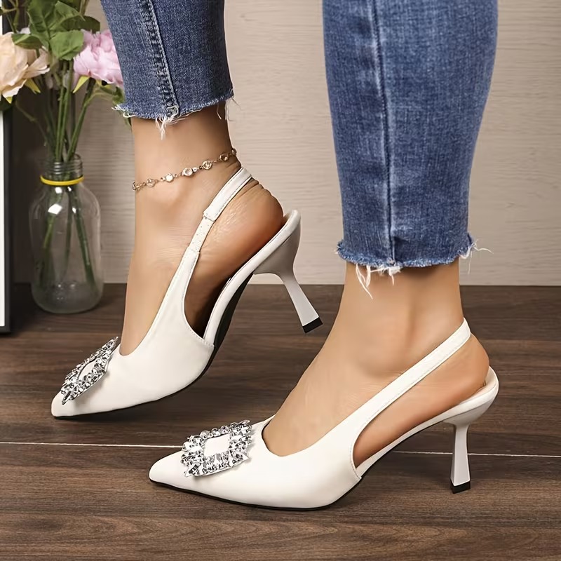 Square Buckle Rhinestone High Heel Sandals