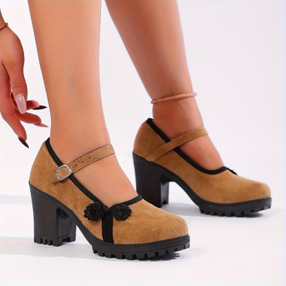 Women's Vintage Chunky Heel Flat Shoes