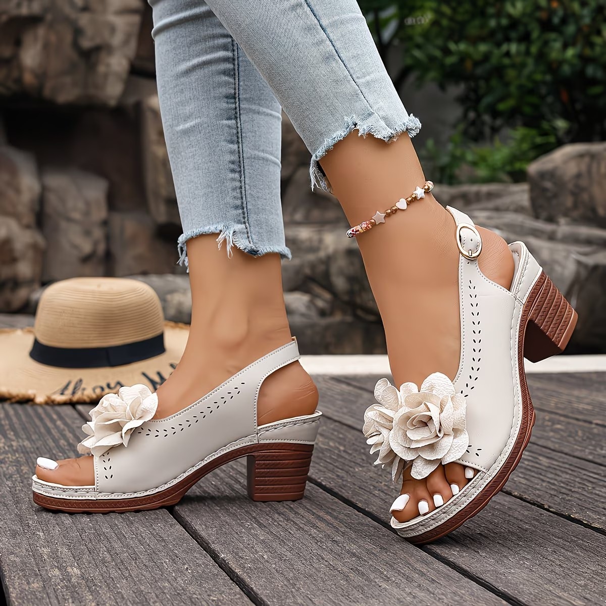 Women's Stylish Floral Chunky Heels