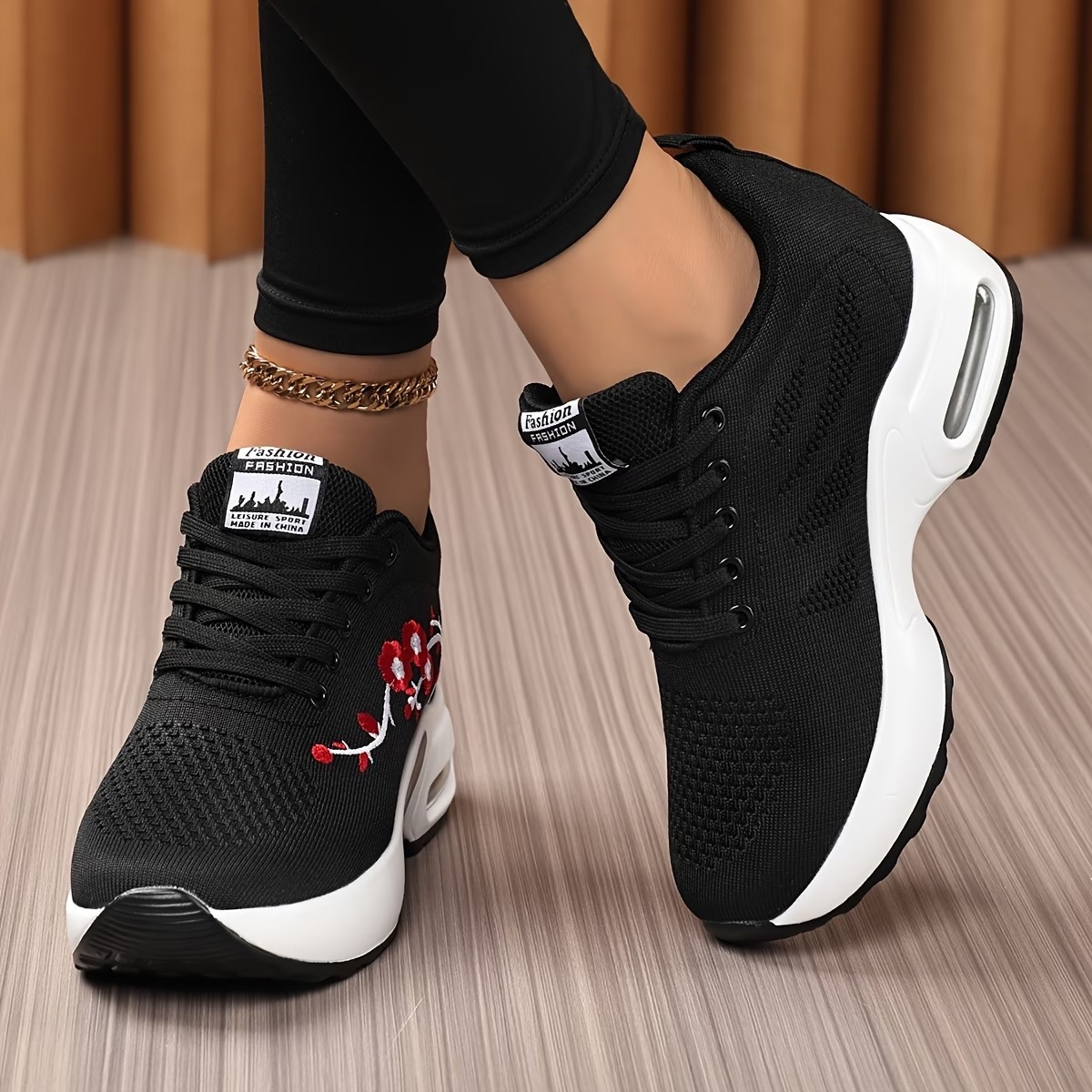 Women'S Embroidered Wedge Sneakers