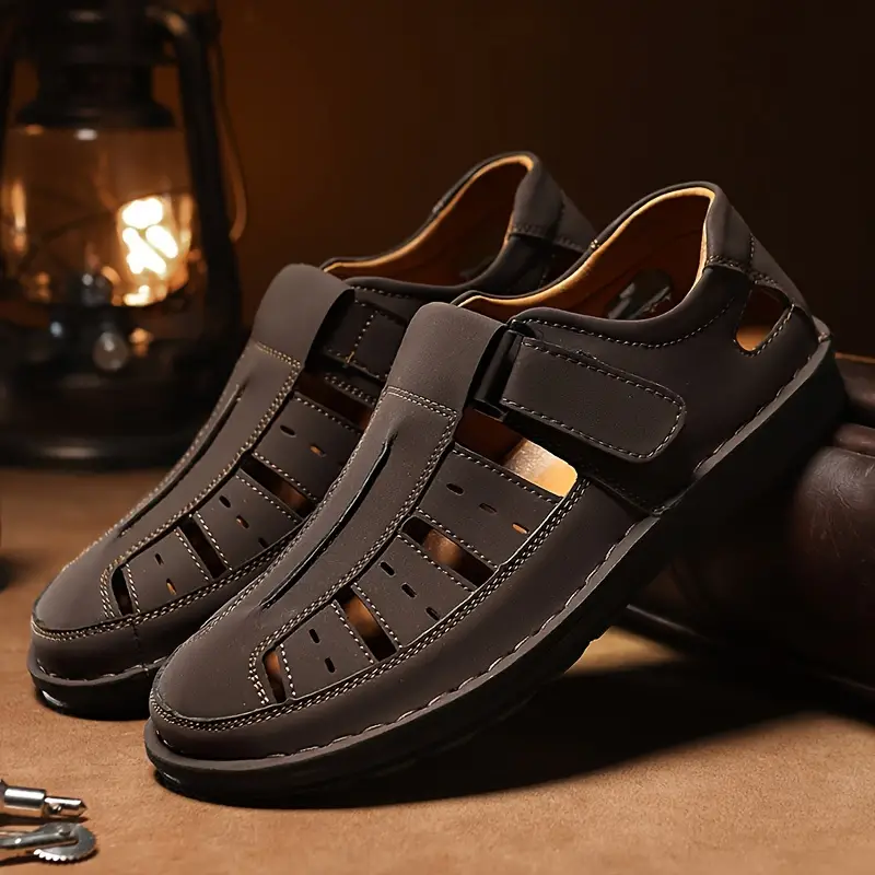 mens solid colour breathable sandals comfy non slip durable rubber sole beach water shoes for mens outdoor activities summer men s shoes details 1