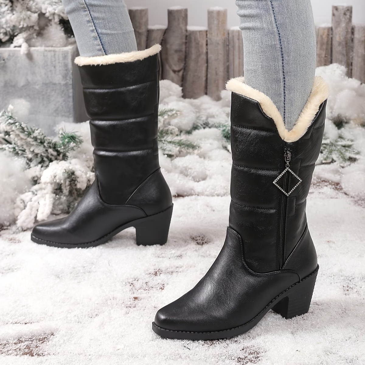 Women's Solid Color Side Zipper Boots