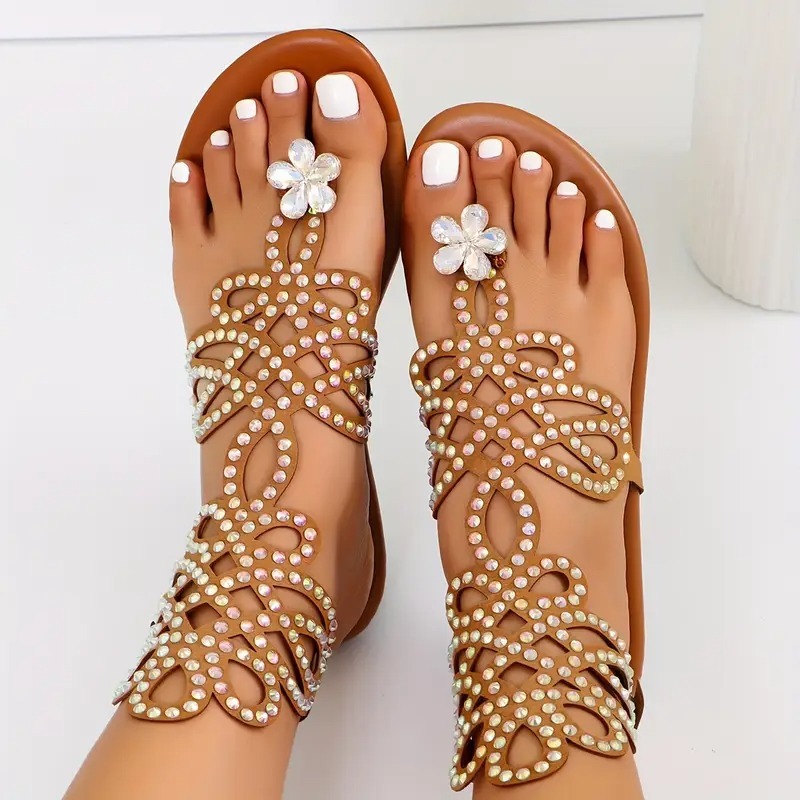 Womens Rhinestone Flat Sandals