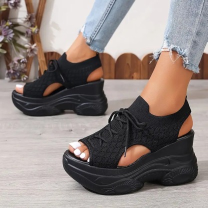 Breathable Knit Platform Wedge Sandals