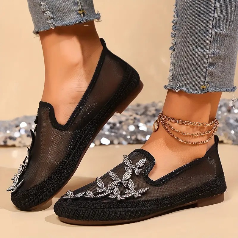 Rhinestone Butterfly Casual Flat Shoes