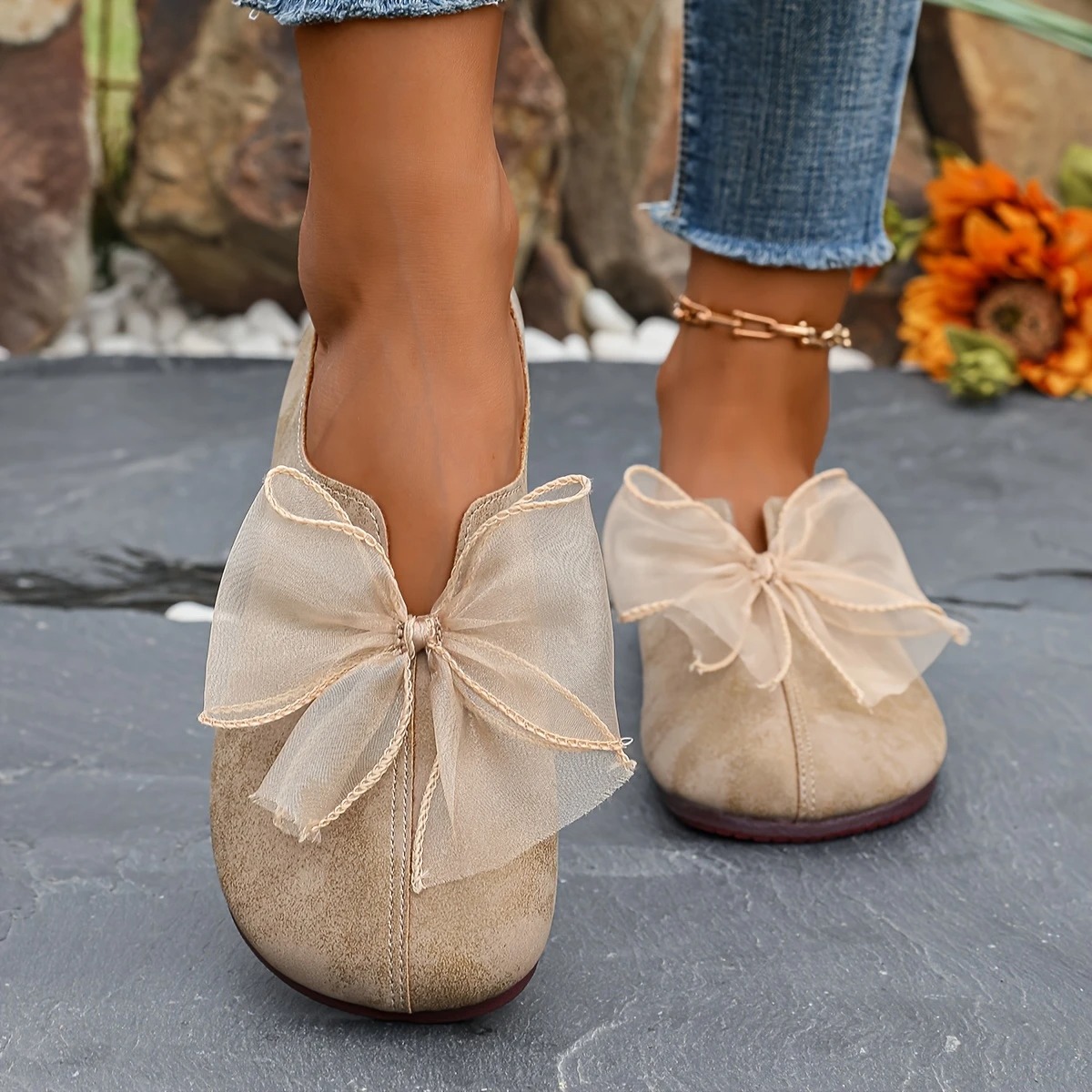 Women's Leather Bowknot Slip-On Flats