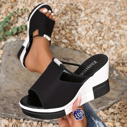 Black & White Thick Sole Wedge Sandals