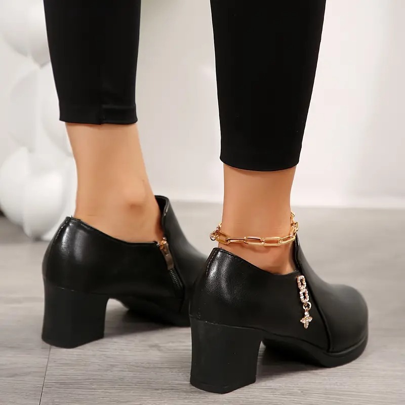 Crystal Side Zipper High Heel Loafer