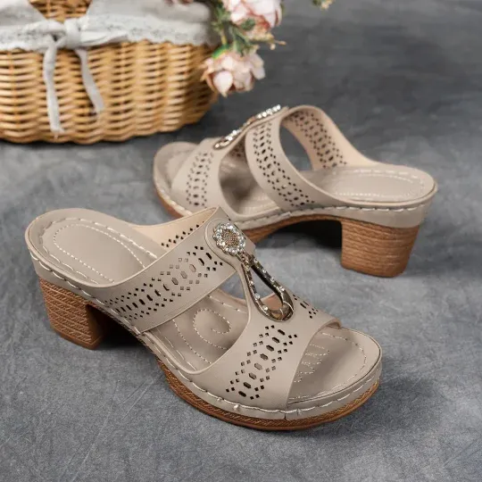 Orthopedic Rhinestones Heel Sandals