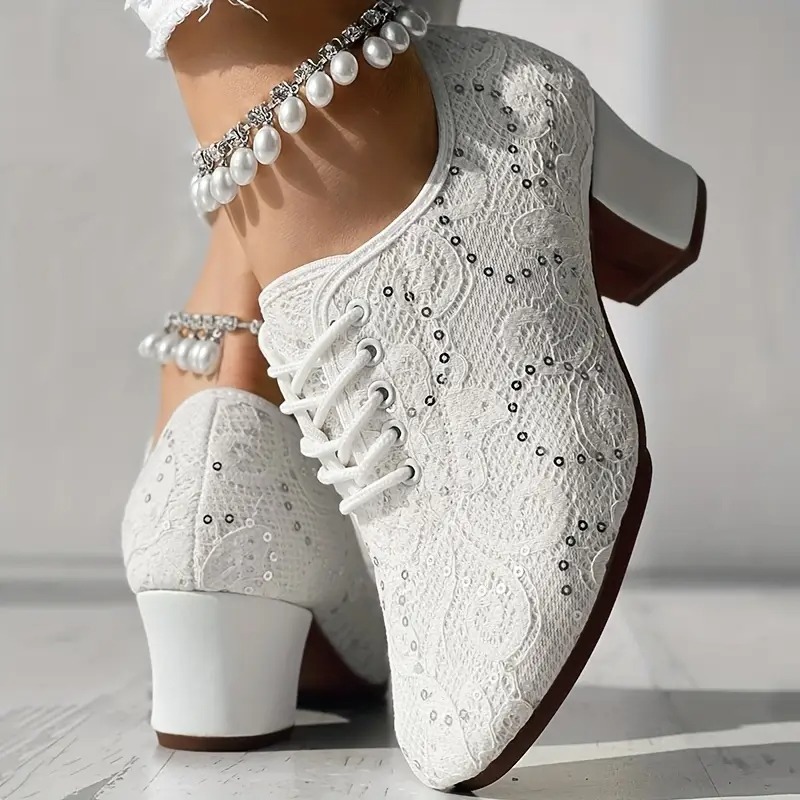 Closed Toe Lace-Up Latin Dance Heels