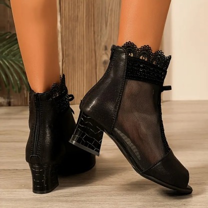 Women's Elegant Mesh Chunky Boots