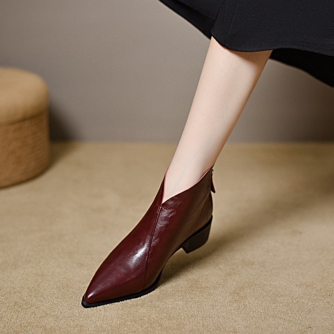 Women's Sexy V-cut Leather Ankle Boots