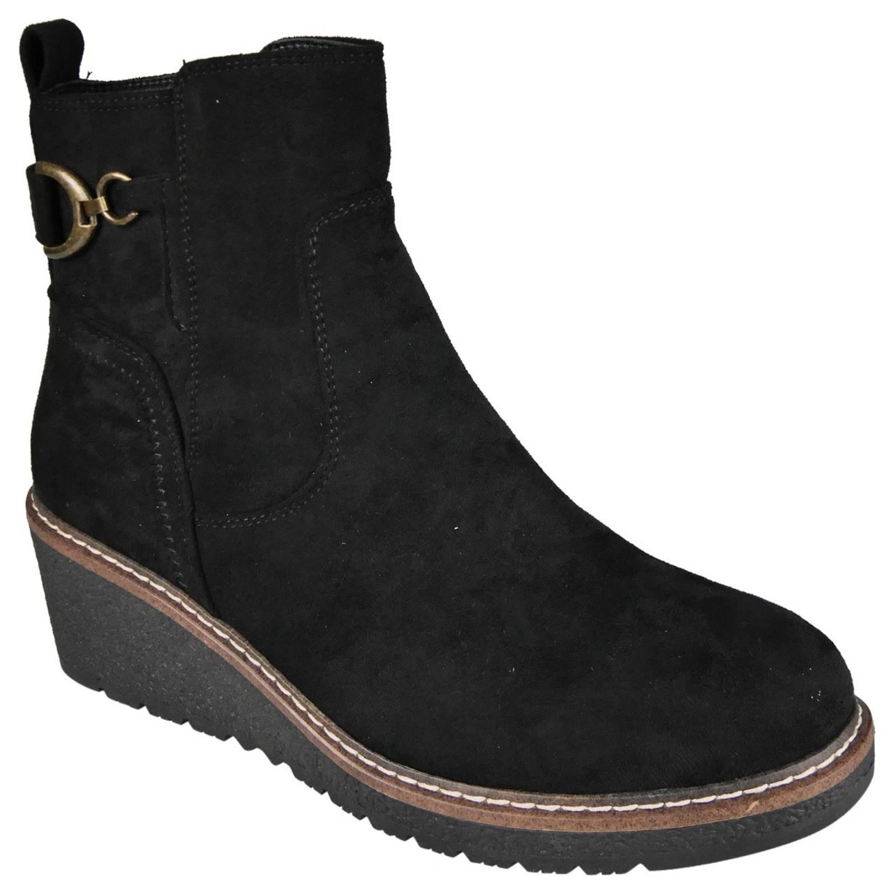 Faux Suede Zip Warm Lined Grip Ankle Boots