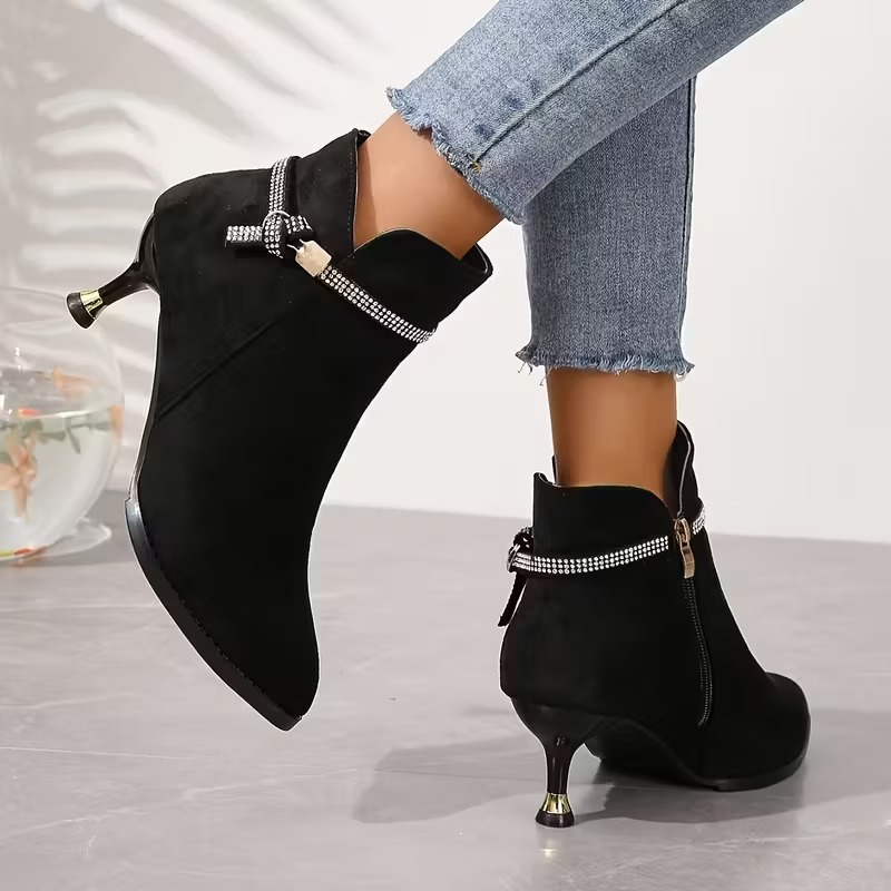 Women's Rhinestone Heeled Boots