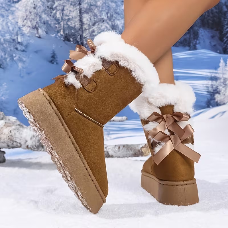 Women's Plush Bow Snow Boots